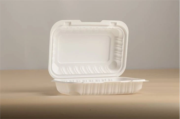 Thermoform Hinged Lid To Go Food Container Hamburger French Fries Mineral Filled