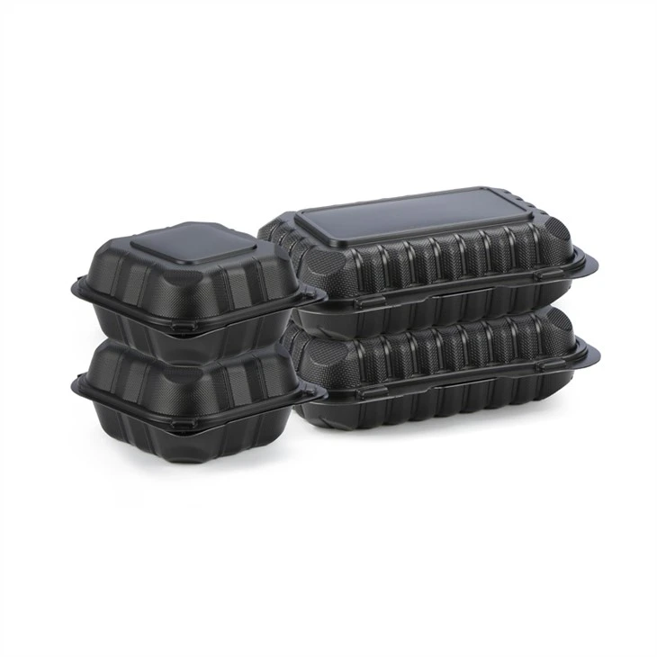 9x6 inch đen Hộp cơm Bento an toàn cho lò vi sóng Hộp đựng thực phẩm bản lề màu đen Hộp cơm bento nhựa dùng một lần