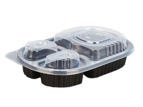 Khay đựng thức ăn hình bầu dục có 3 ngăn và nắp