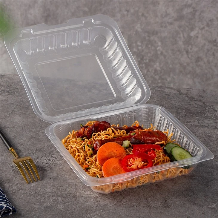 Nhựa PP Rõ ràng Vỏ sò Hộp mang đi 8 "x8" 1 Ngăn Nắp bản lề trong suốt để đi hộp đựng thực phẩm mang đi