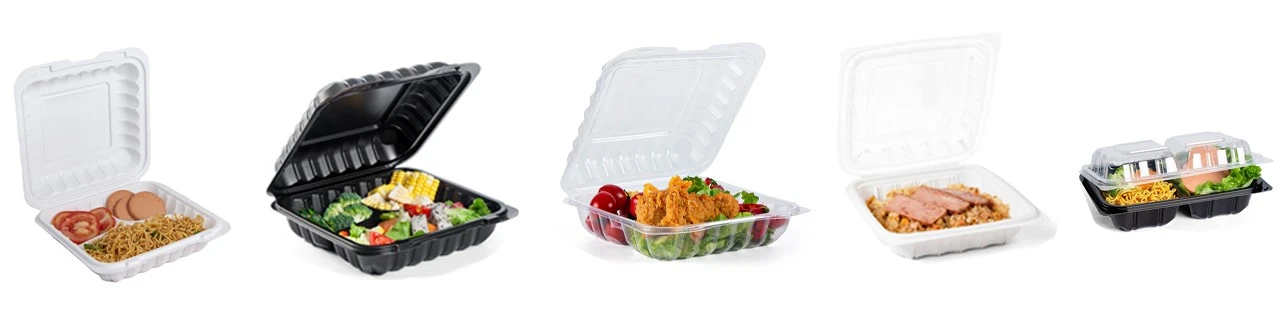  Hinged plastic to-go box